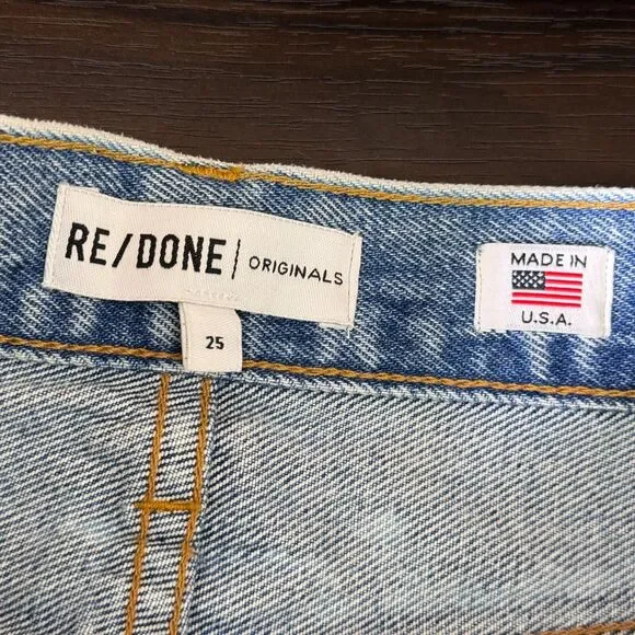 Re/Done Jeans Womens size 25 High Rise Raw Hem Button Fly Distressed Denim - Picture 3 of 15